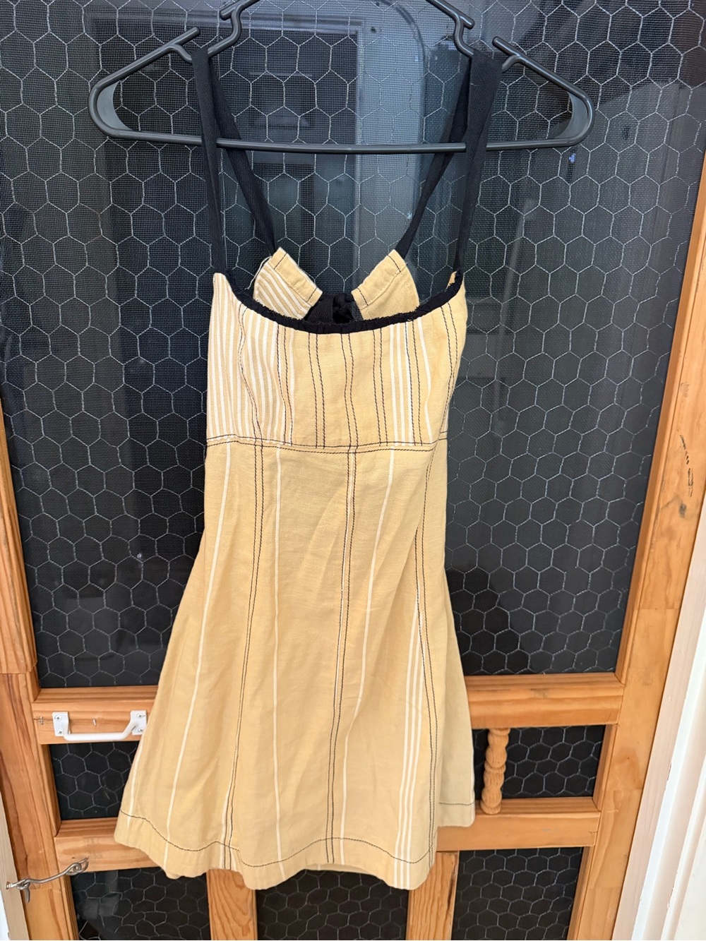 Free People Yellow Striped Mini Dress with Black Trim